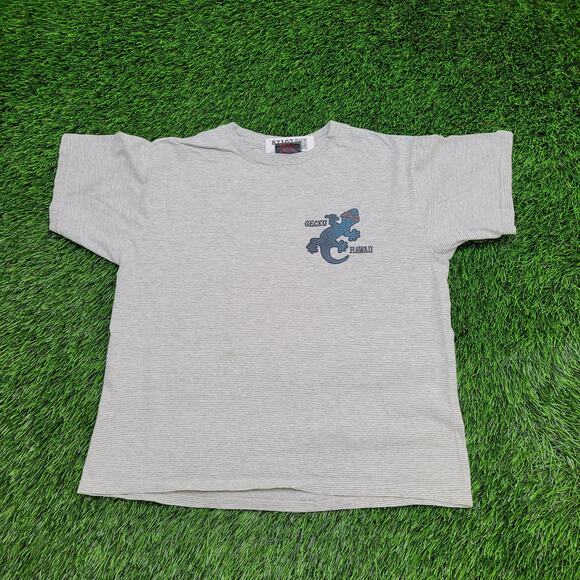 Vintage 90s Gecko Hawaii Stripes Shirt S/M 19x20 Gray USA - Picture 2 of 15